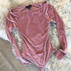 Pink Velour Bodysuit Long Sleeve Top small
